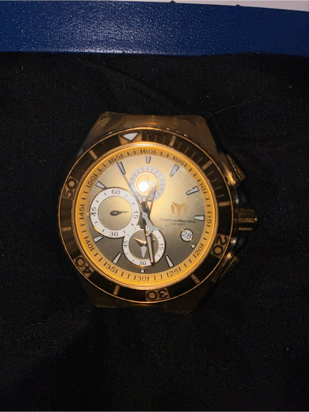 Technomarine GoldTone cruiser star 45m Watch with Black Strap diamond Moisannite